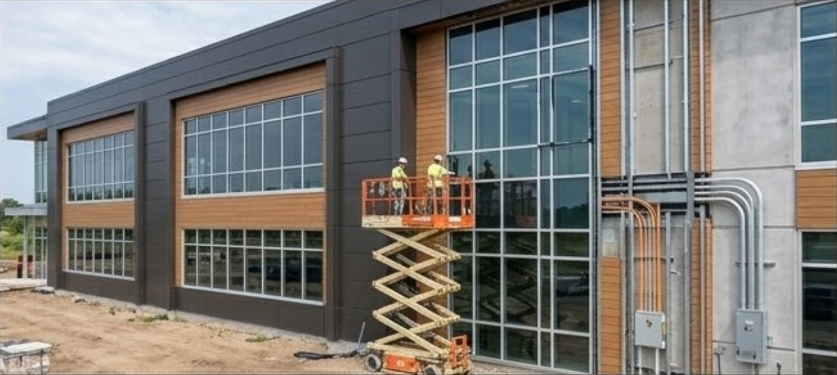 Finished commercial interior with polished concrete floors, open ceiling, and modern office fit-out
